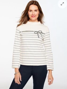 NWT Talbots Sequin Ribbon Stripe Mockneck Longsleeve Tee, Medium